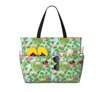 Borsa da spiaggia di grande capacità, impermeabile, per piscina, palestra, nuoto, campeggio, borsa da portare con sé con stampa fenicottero e fiori