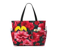 Borsa da spiaggia di grande capacità, impermeabile, per piscina, palestra, nuoto, campeggio, borsa da portare con sé con stampa di fiori rossi e rosa