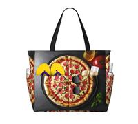 Borsa da spiaggia di grande capacità, impermeabile, per piscina, palestra, nuoto, campeggio, borsa da trasporto con stampa pizza grande