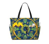 Borsa da spiaggia di grande capacità, stampa impermeabile, borsa da viaggio Yin Yang Totem multitasche, per vacanze, palestra, donna, nero, taglia unica