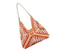 Borsa da spiaggia di paglia, borsa da vacanza a spalla per donna, borsa da viaggio estiva per spiaggia, lavoro, in uscita, per vacanze, incontri, con scomparto principale a bottone, arancione, Se