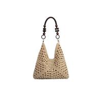 Borsa da spiaggia donna in paglia intrecciata, stile festivo, alla moda, a forma di secchiello Per lezioni, lavoro, vacanze(Beige White)