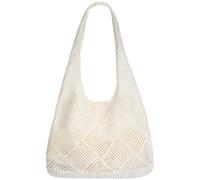borsa da spiaggia estiva, bohémien, a maglia all'uncinetto, beige, 14.3 × 13.3in