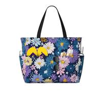 Borsa da spiaggia floreale con margherite primaverili da donna borsa da spiaggia impermeabile con cerniera leggera borsa per shopping nuoto borsa estiva regali per le vacanze