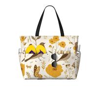 Borsa da spiaggia gialla con fiori selvatici da donna, autunnale, impermeabile, borsa da spiaggia con cerniera, leggera borsa per lo shopping o il nuoto per la notte, regali per le vacanze estive