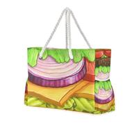 Borsa da spiaggia gourmet cartone animato per hamburger a prova di sabbia con tasche laterali per spalla weekend per viaggi palestra vacanze