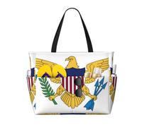 Borsa da spiaggia grande bianca con bandiera delle Isole Vergini Americane, per donna, con cerniera e tasca impermeabile, borsa da palestra leggera e pieghevole per viaggi, spesa, nuoto, sport