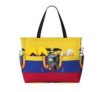 Borsa da spiaggia grande con bandiera dell'Ecuador per donna con cerniera e tasca impermeabile, borsa da palestra leggera e pieghevole per viaggi, spesa, nuoto, sport