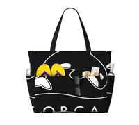 Borsa da spiaggia grande con orca assassina per donna con cerniera e tasca impermeabile, borsa da palestra leggera e pieghevole per viaggi, spesa, nuoto, sport