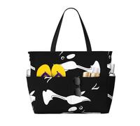 Borsa da spiaggia grande con orca per donna con cerniera e tasca impermeabile, borsa da palestra pieghevole e leggera per viaggi, spesa, nuoto, sport