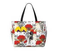 Borsa da spiaggia grande con papaveri rossi per donna con cerniera e tasca impermeabile, borsa da palestra leggera e pieghevole per viaggi, spesa, nuoto, sport