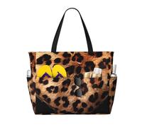 Borsa da spiaggia grande con stampa leopardata e cuore, ideale per donna, con cerniera e tasca impermeabile, leggera e pieghevole, perfetta per la palestra, i viaggi, la spesa, il nuoto e lo sport.