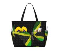 Borsa da spiaggia grande da donna a forma di farfalla con bandiera giamaicana, con cerniera e tasca impermeabile, leggera e pieghevole, ideale per la palestra, i viaggi, la spesa, il nuoto e lo sport.