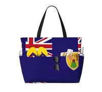 Borsa da spiaggia grande da donna con bandiera delle Isole Turks e Caicos, con cerniera e tasca impermeabile, leggera e pieghevole, ideale per viaggi, spesa, nuoto e sport.