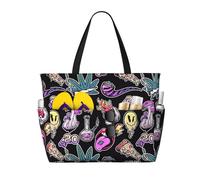 Borsa da spiaggia grande da donna con cerniera e tasca impermeabile, a tema droga psichedelica e stile "Stoned Trippy Drug Theme And Cool Psychedepic Character", leggera e pieghevole, ideale per viag