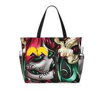 Borsa da spiaggia grande da donna con cerniera e tasca impermeabile, ideale per Halloween, con teschio di zucchero rosso e verde, perfetta per viaggi, spesa, nuoto e sport.