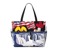 Borsa da spiaggia grande da donna con cerniera e tasca impermeabile, leggera e pieghevole, ideale per viaggi, spesa, nuoto e sport, con stampa delle Cascate del Niagara, bandiere di America e Canada.
