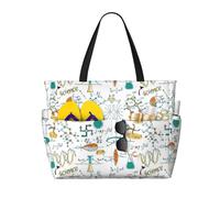 Borsa da spiaggia grande da donna con cerniera e tasca impermeabile, leggera e pieghevole, ideale per viaggi, spesa, nuoto e sport, con disegni in stile vintage di oggetti da laboratorio scientifico.