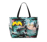 Borsa da spiaggia grande da donna con motivo floreale, con cerniera e tasca impermeabile, leggera e pieghevole, ideale per la palestra, i viaggi, la spesa, il nuoto e lo sport.