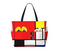 Borsa da spiaggia grande da donna con motivo Mondrian, con cerniera e tasca impermeabile, leggera e pieghevole, ideale per la palestra, i viaggi, la spesa, il nuoto e lo sport.