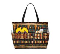 Borsa da spiaggia grande da donna con stampa a intreccio classico africano, impermeabile, pieghevole con cerniera, ideale per viaggi e vacanze.