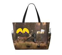 Borsa da spiaggia grande da donna con stampa a tema caccia al cervo, impermeabile, pieghevole, con cerniera, ideale per viaggi e vacanze.