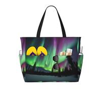 Borsa da spiaggia grande da donna con stampa dell'aurora boreale, impermeabile, pieghevole con cerniera, ideale per viaggi e vacanze.