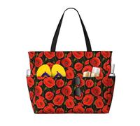 Borsa da spiaggia grande da donna con stampa di papaveri, impermeabile, pieghevole con cerniera, ideale per viaggi e vacanze.