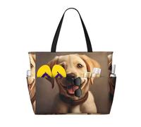 Borsa da spiaggia grande da donna con stampa di un simpatico cane Labrador, impermeabile, pieghevole con cerniera, ideale per viaggi e vacanze.