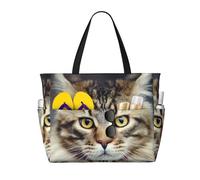 Borsa da spiaggia grande da donna con stampa Maine Coon Cat, con cerniera e tasca impermeabile, leggera e pieghevole, ideale per la palestra, i viaggi, la spesa, il nuoto e lo sport.