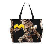 Borsa da spiaggia grande da donna con stampa mummia egizia spaventosa, con cerniera e tasca impermeabile, leggera e pieghevole, ideale per la palestra, i viaggi, la spesa, il nuoto e lo sport.