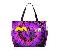 Borsa da spiaggia grande da donna con stampa tie-dye viola e nera a spirale, con cerniera e tasca impermeabile, leggera e pieghevole, ideale per la palestra, i viaggi, la spesa, il nuoto e lo sport.