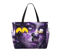 Borsa da spiaggia grande da donna con teschio floreale e stampa gotica del Giorno dei Morti, con cerniera e tasca impermeabile, borsa da palestra leggera e pieghevole per viaggi, spesa, nuoto e sport