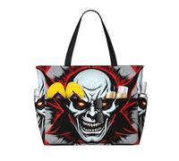 Borsa da spiaggia grande e capiente, borsa tote pieghevole con fantasia di fantasmi malvagi rossi e neri, adatta per viaggi e shopping.