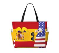 Borsa da spiaggia grande e capiente, borsa tote pieghevole con motivo a bandiera spagnola americana, adatta per viaggi e shopping.