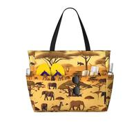 Borsa da spiaggia grande e capiente, con motivi raffiguranti animali delle praterie africane, borsa tote pieghevole, adatta per viaggi e shopping.