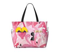 Borsa da spiaggia grande Flamingo per donna con cerniera e tasca impermeabile, borsa da palestra leggera e pieghevole per viaggi, spesa, nuoto, sport