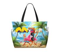 Borsa da spiaggia grande Flamingo per donna, impermeabile, anti-sabbia, con cerniera, ideale per piscina, palestra e viaggi, con tasca impermeabile.