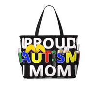 Borsa da spiaggia grande "Proud Autism Mom" per donna con cerniera e tasca impermeabile, borsa da palestra leggera e pieghevole per viaggi, spesa, nuoto, sport