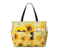 Borsa da spiaggia impermeabile con disegno di girasoli e luna, borsa da spiaggia con cerniera, borsa da viaggio da weekend di grande capacità per donna