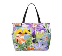 Borsa da spiaggia impermeabile con motivo floreale tropicale Iris, borsa tote da spiaggia con cerniera, borsa da viaggio da weekend di grande capacità per donna