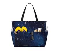 Borsa da spiaggia impermeabile con stampa cielo stellato e luna, borsa tote da spiaggia con cerniera, borsa da viaggio da weekend di grande capacità per donna