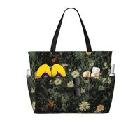 Borsa da spiaggia impermeabile oversize Bohemian White Daisy Wildflower Black Floral - Borsa multitasche con cerniera, design compatto e pieghevole per viaggi, piscina, shopping e avventure all'aria