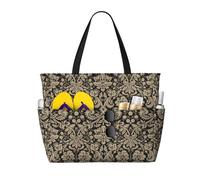 Borsa da spiaggia impermeabile oversize con motivo damascato nero e marrone chiaro - Borsa multitasche con cerniera, design compatto e pieghevole per viaggi, piscina, shopping e avventure all'aria a