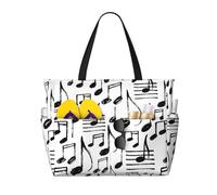 Borsa da spiaggia impermeabile oversize con note musicali e schizzi a mano - Borsa multitasche con cerniera, design compatto e pieghevole per viaggi, piscina, shopping e avventure all'aria aperta