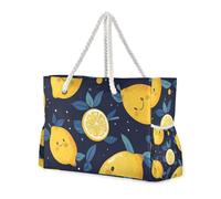 Borsa da spiaggia impermeabile per le vacanze al limone giallo con cerniera con tasche
