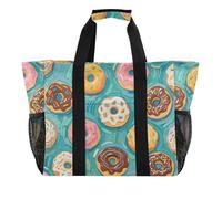 Borsa da spiaggia impermeabile pieghevole per pane a ciambella verde con pittura artistica, Pittura d'arte pane ciambella verde, 1 size, Moda