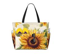 Borsa da spiaggia in carta con girasole da donna, vintage, impermeabile, borsa da spiaggia con cerniera, leggera, per la notte, shopping, nuoto, regali per le vacanze estive, Multicolore, 45×17×38 cm
