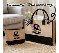 Borsa da spiaggia in lino personalizzata, borsa a tracolla in tela con lettera personalizzabile, inclusa una piccola pochette e una grande borsa in lino, adatta per spiaggia, viaggio, picnic, regalo p