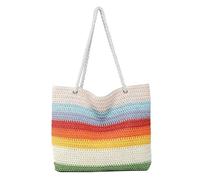 Borsa da spiaggia in paglia a righe arcobaleno - Grande borsa a tracolla da donna, borsa a tracolla alla moda boho con strisce colorate, perfetta per piscine e mercati, B, Large